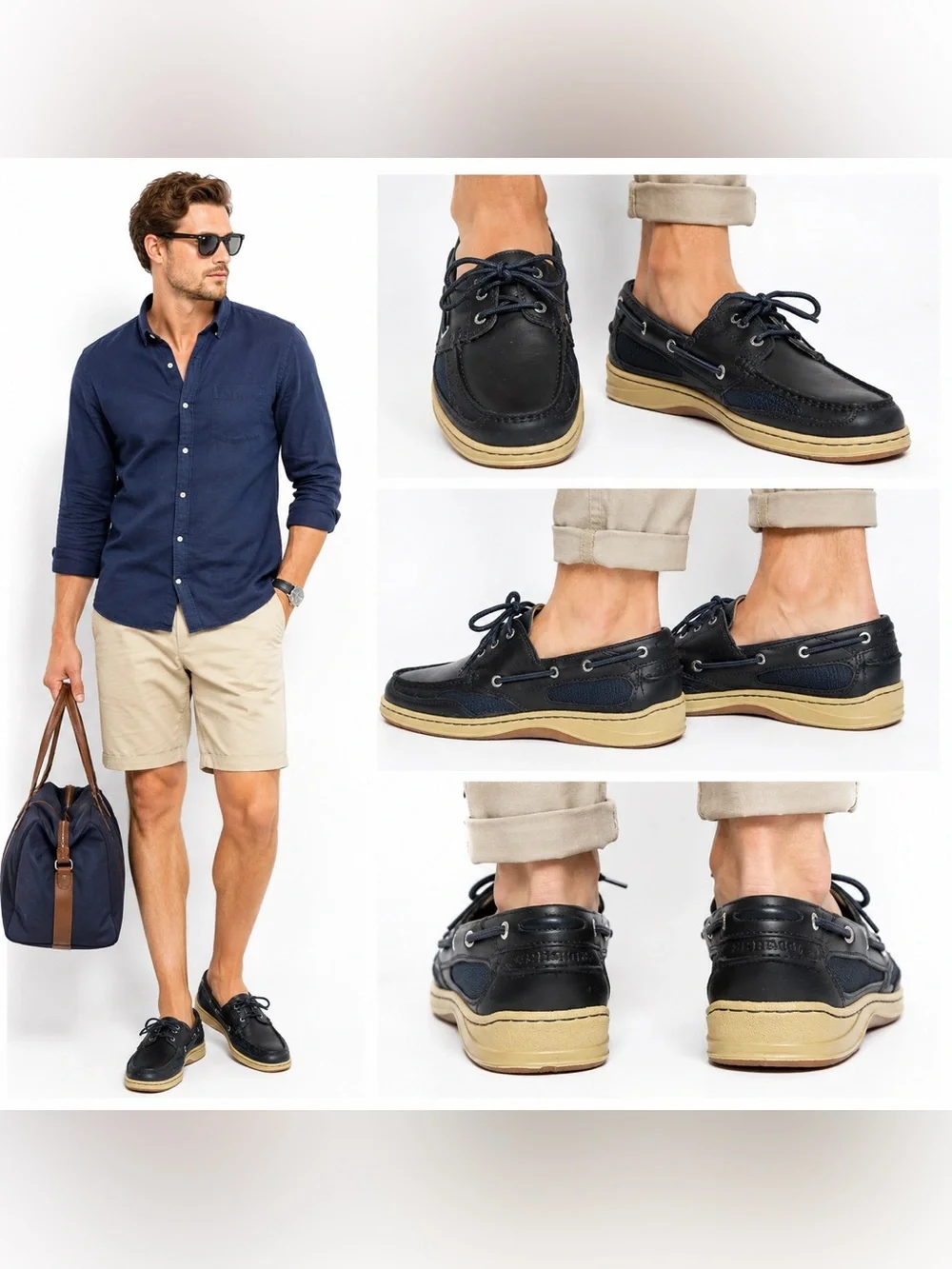 Sebago Men’s Leather Navy Lace-Up Deck Boat Casual Shoes Size US 8